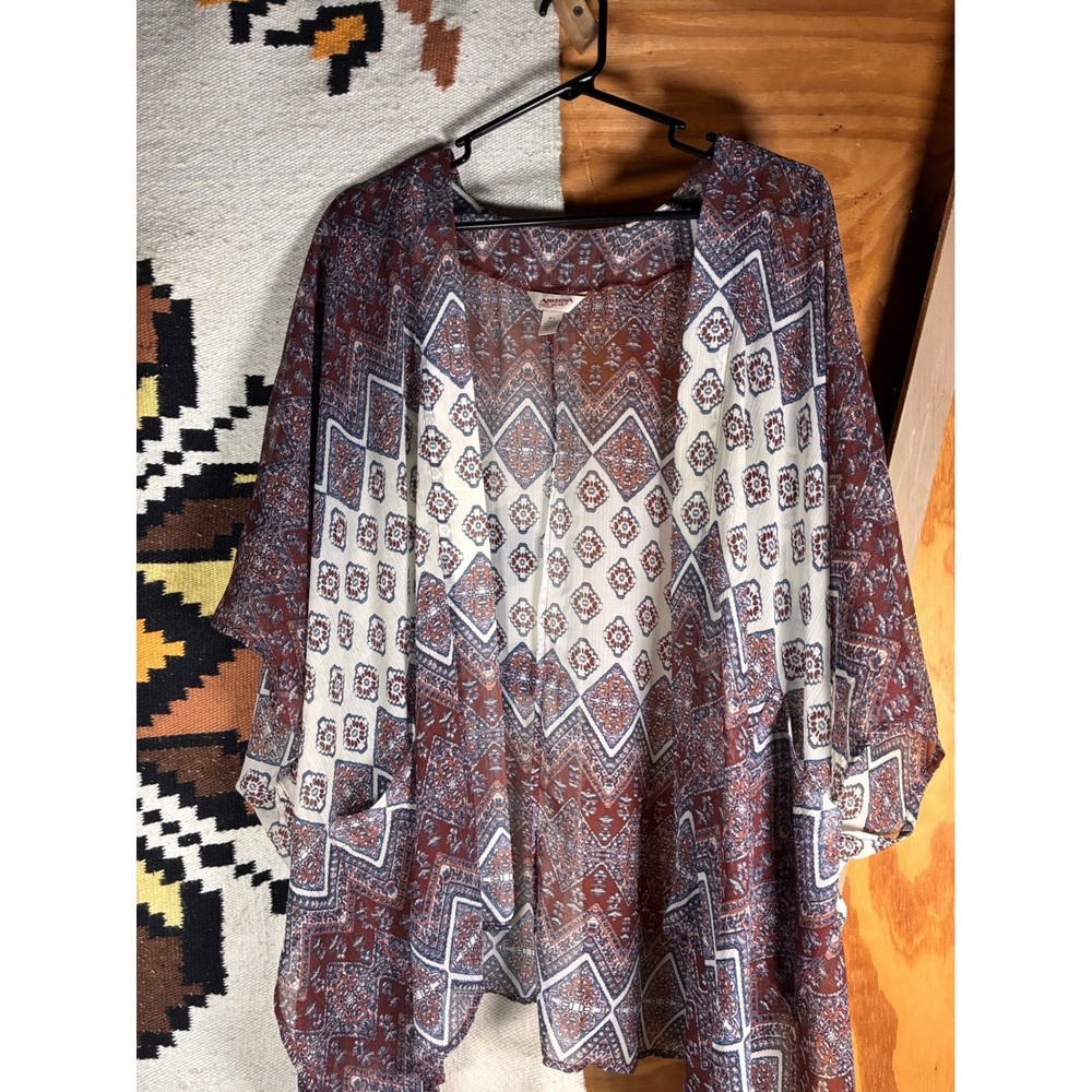 Arizona Jean Co Kimono Cardigan Women M-L Red Multi Excellent Boho Geometric